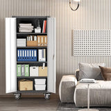 Waqiv Rolling Garage Storage Cabinet with Locking Door and Shelves, 71''H Lockable Metal Storage Cabinet on Wheels, Steel Tool Cabinet for Warehouse, Basement, Utility Room, Black&Gray Waqiv