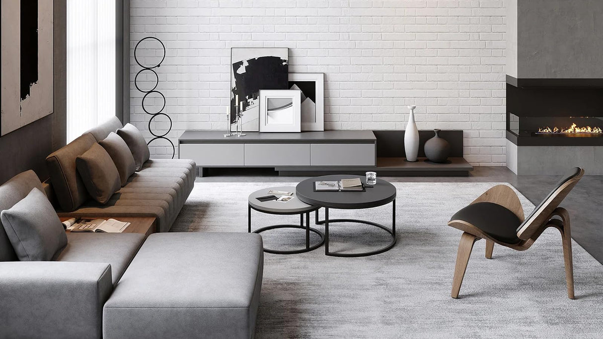 homary Extendable TV Stand & Nesting Coffee Table Set, 2-Piece Modern Entertainment Center with Drawers Set for Living Room (Gray, 78.7" W×15.7" D×13.8" H) homary