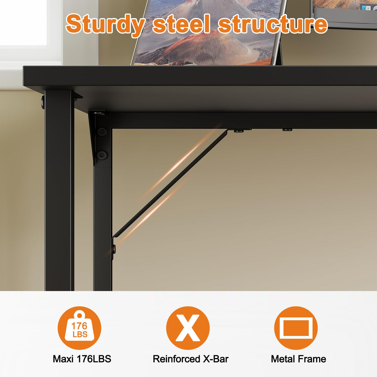 Grandder 40 inch Computer Desk, Small Home Office Desk Study Writing Kid Table, Simple PC Gaming Desk, Adjustable Feet, Black Grandder