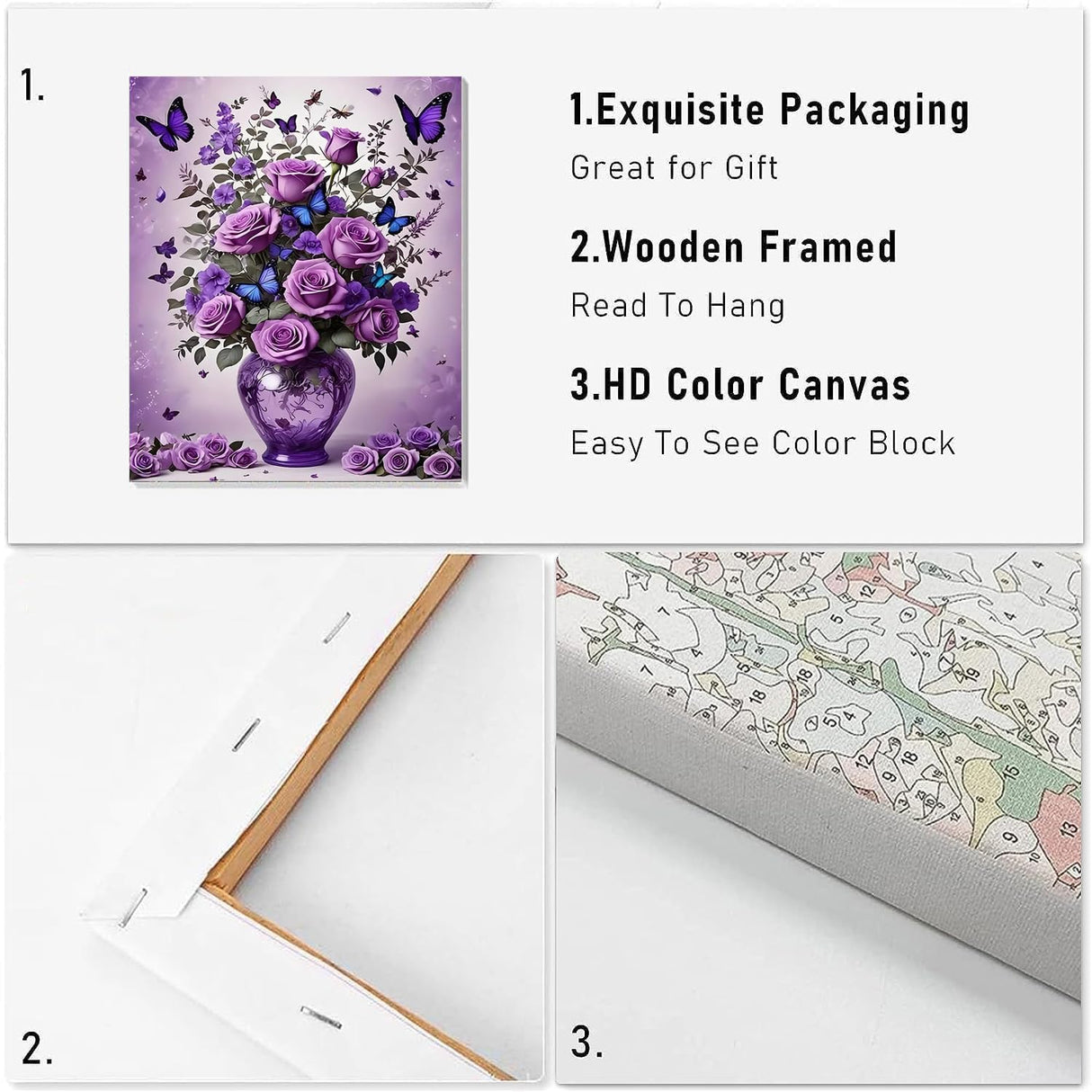 VIGEGU 2 Pack Flower Paint by Numbers Kit for Adults with Framed,Flowers Paint by Number DIY Adult Paint by Number Kits for Wall Decor 10x12in VIGEGU