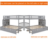 Harper & Bright Designs Stairway Twin Over Twin/Full Bunk Bed with Twin Size Trundle and Drawers, Solid Wood Bunk Bed Staircase Can be Placed on The Left or Right Side (Grey) Harper & Bright Designs