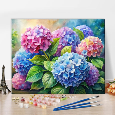 Paint by Numbers Kit for Adults Beginner, Flower Adult Paint by Number Kits on Canvas Watercolor Hydrangeas in Soothing Pastel Tones Paint by Number for Adults for Floral Arrangements Decor 16x20 Inch Rebotipy