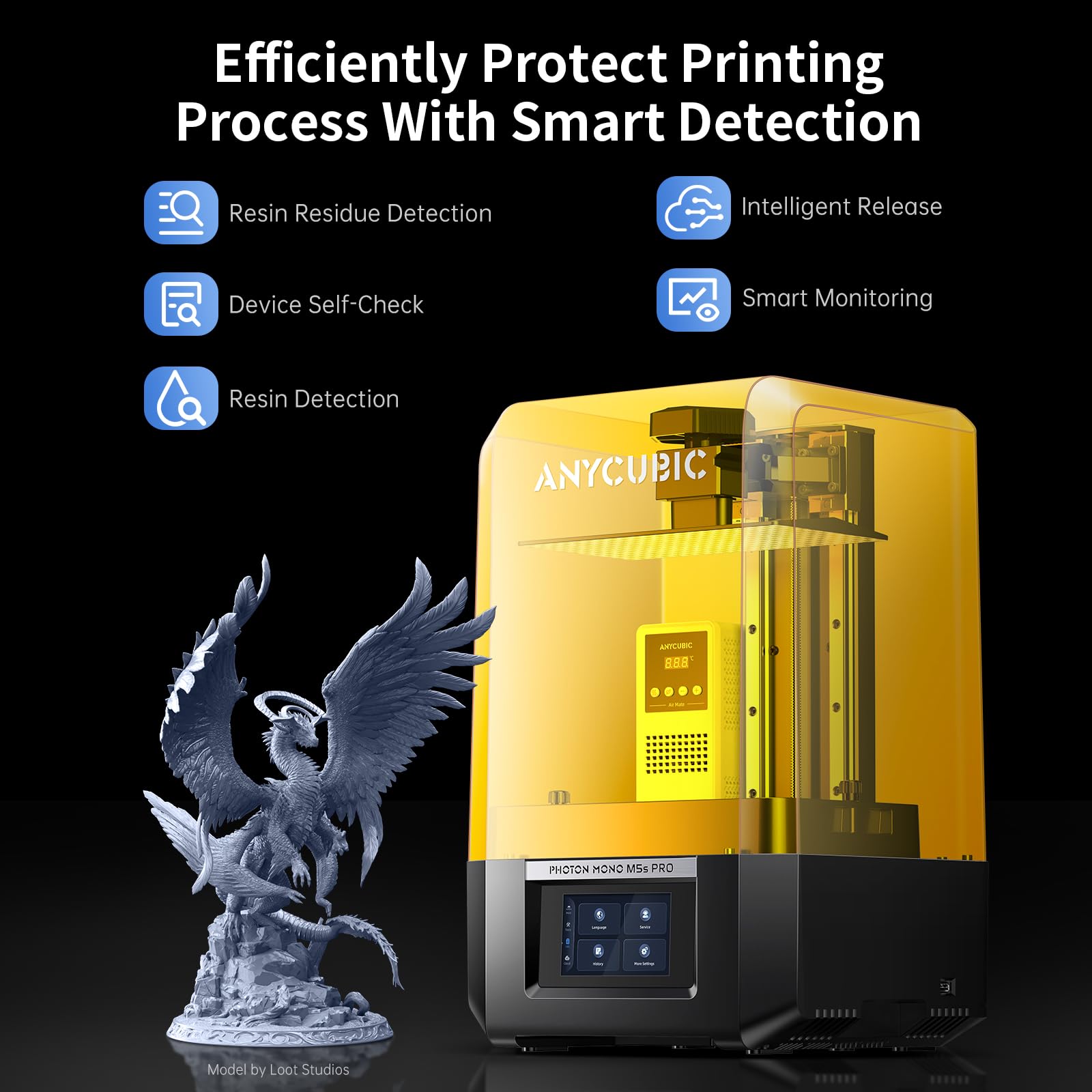 ANYCUBIC Photon Mono M5s Pro Resin 3D Printer, 10.1'' 14K HD Mono LCD, 3X High Speed Printing, Leveling-Free&Intelligent Detection, Large Printing Size of 8.81 x 4.98 x 7.87 Inch - WoodArtSupply