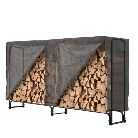 Danrelax 8ft Firewood Rack Outdoor with Cover, Wood Storage Rack for Fire log and Firewood, 600D Oxford Fabric Water-Resistant Cover, for Fireplace Indoor, Patio, Courtyard, Black Danrelax