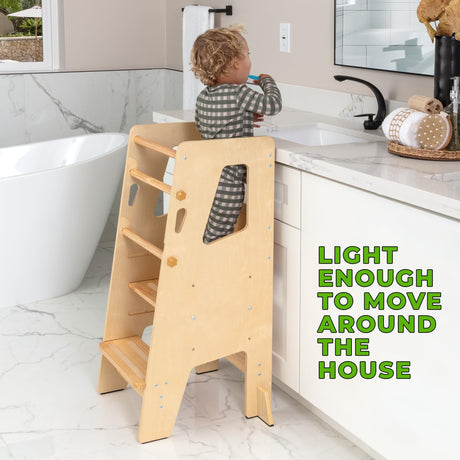 Toddler Standing Tower - Adjustable Height Toddler Kitchen Stool Helper - Ideal Kids Kitchen Step Stool for Learning New Skills - 2024 Design with Safety Feet - Varnished Ocodile