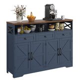 Befrases Farmhouse Buffet Cabinet with Drawers & Open Shelf, Sideboard with Storage, Kitchen Pantry Cabinet Hutch, Coffee Bar Station for Kitchen, Livingroom, 52" L Blue Befrases