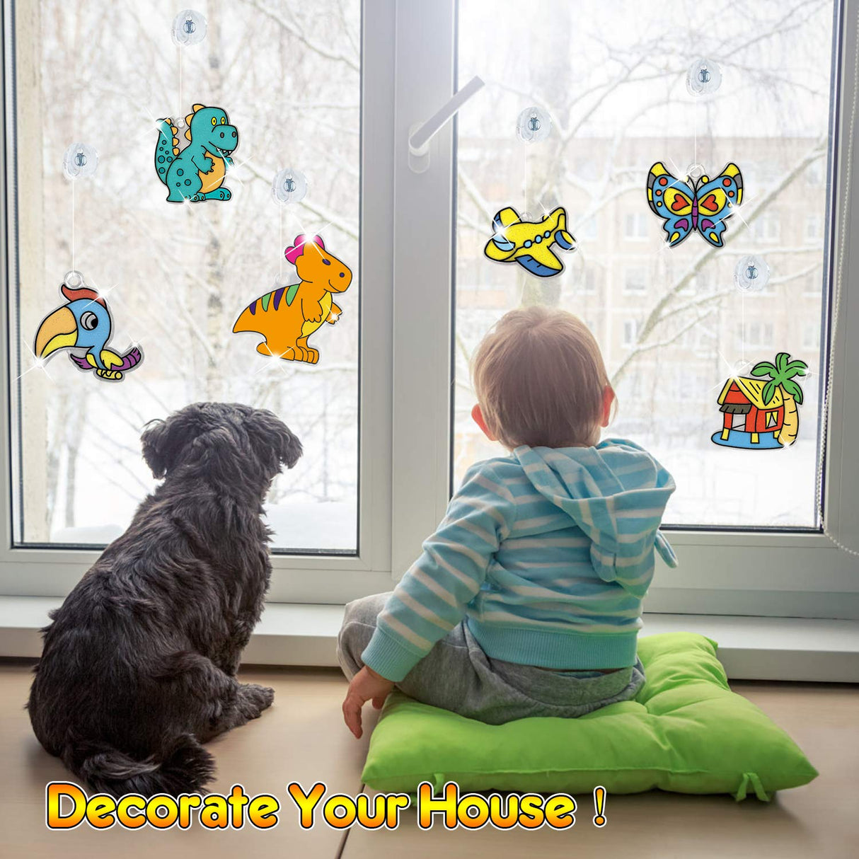 Window Paint Art, 36 Suncatchers Double Craft Kit for Kids – Children’s Make Your Own Fun Suncatcher Set Suction Cups DIY Car & Mirror Arts Crafts Children CAPKIT