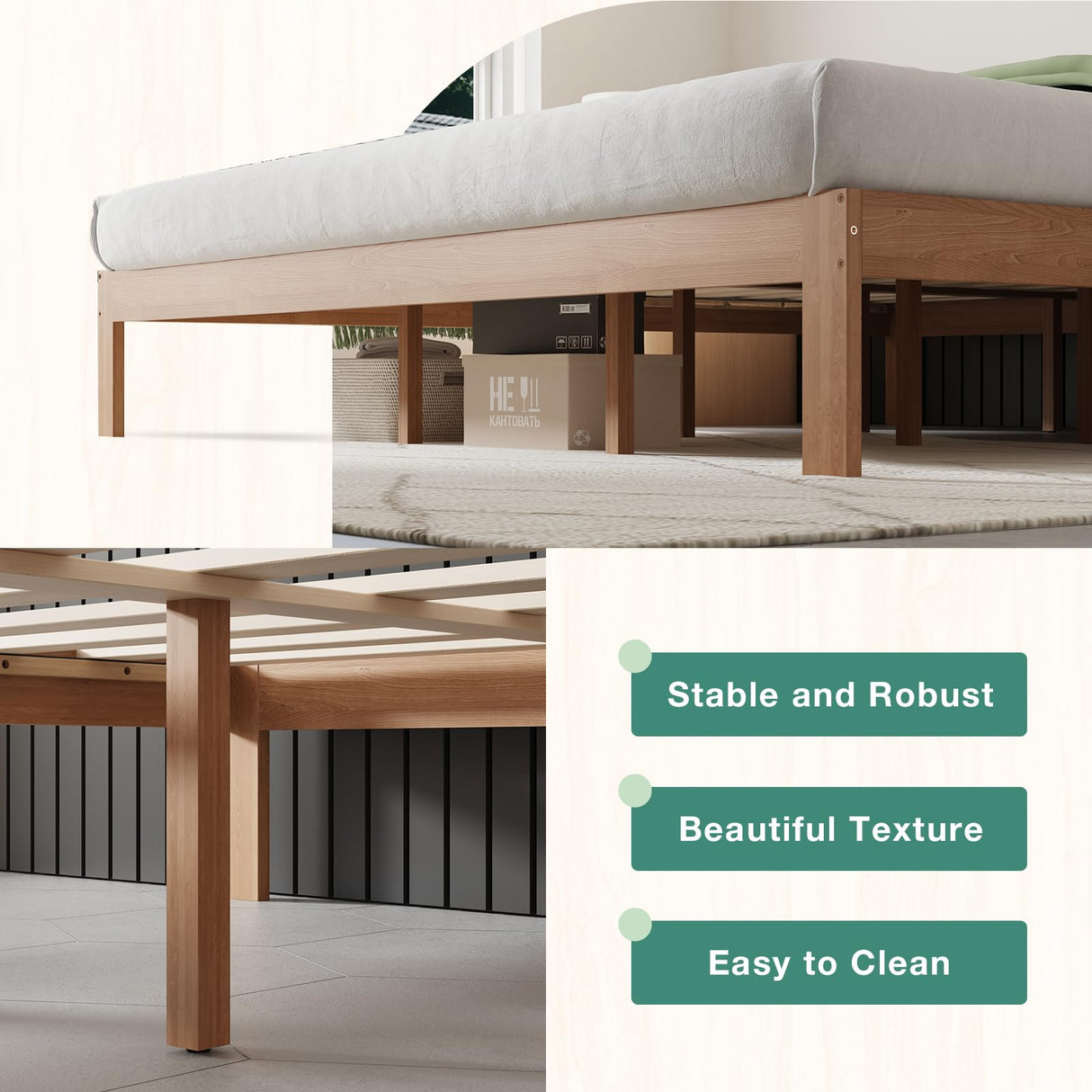 Novilla 12 Inch Wooden King Size Bed Frame, Classic Solid Wood Platform Bed Frame King Size, Sturdy Wood Slat Support, No Box Spring Needed, Easy Assembly Novilla