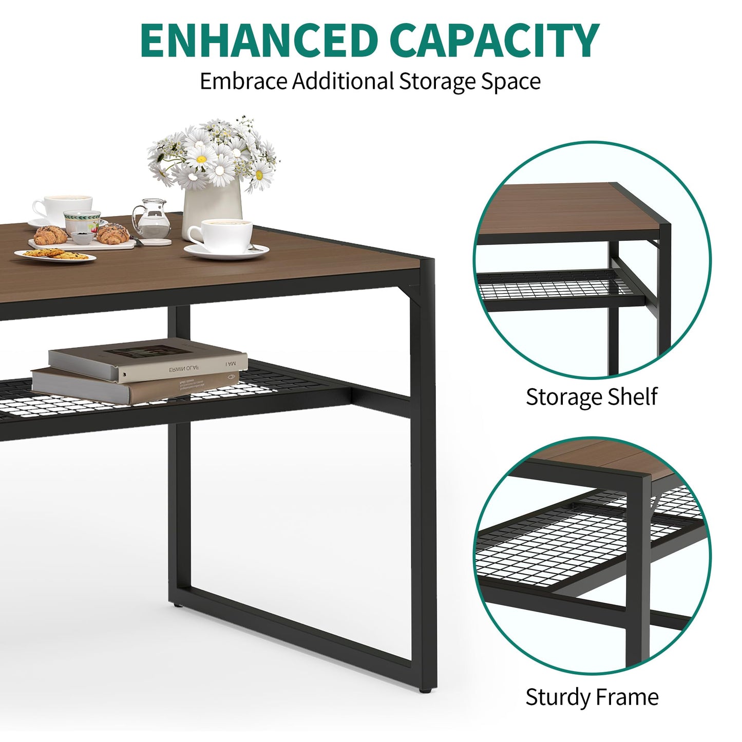 YITAHOME Patio Dining Set for 4-6 People, Outdoor Table and Bench Chairs with 2" Umbrella Hole and Storage Hollow Shelf, Picnic Conversation Set with 2 Benches for Garden Yard Porch, Brown - WoodArtSupply