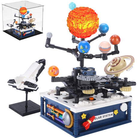 CAXIMSY Solar System Model Building Blocks Sets with Acrylic Display Box，Technic Space Earth Moon and Sun Orrery Educational Planet Toys for Science Experiments Learning Kits 775 Pieces CAXIMSY