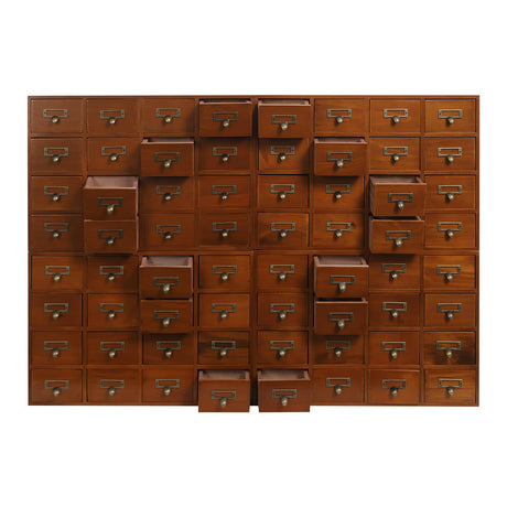 64-Drawer Wooden Storage Box, Traditional Apothecary Curio Cabinet, Library Card Catalog Cabinet Herb Storage Box w/Label Holders Handles AngelcityCC