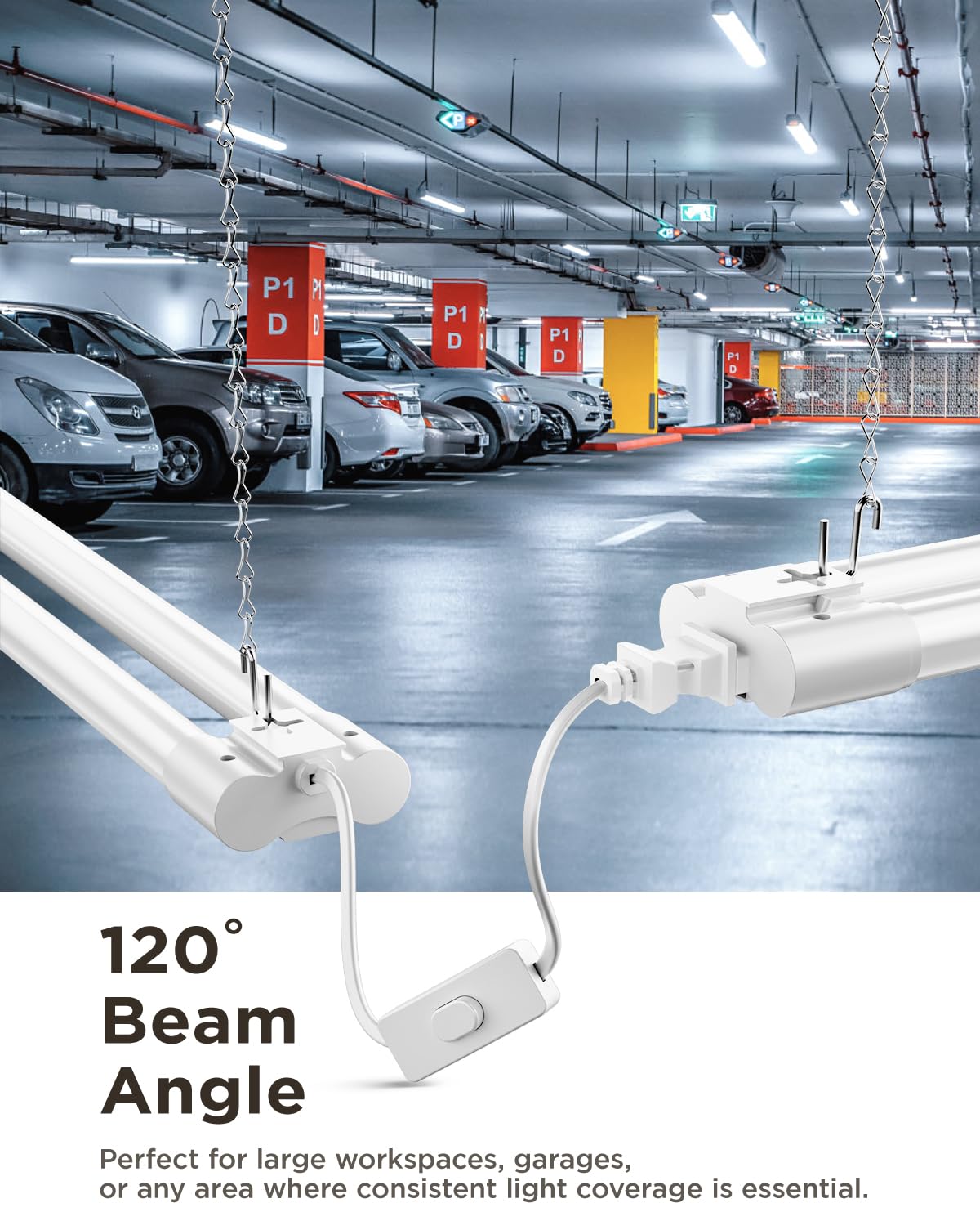 Sunco 6 Pack Linkable LED Utility Shop Light, 4500 LM, 5000K Daylight, 4 FT, 48 Inch Integrated Fixture for Garage, 40W Equivalent 150W, Surface + Suspension Mount, White Sunco Lighting