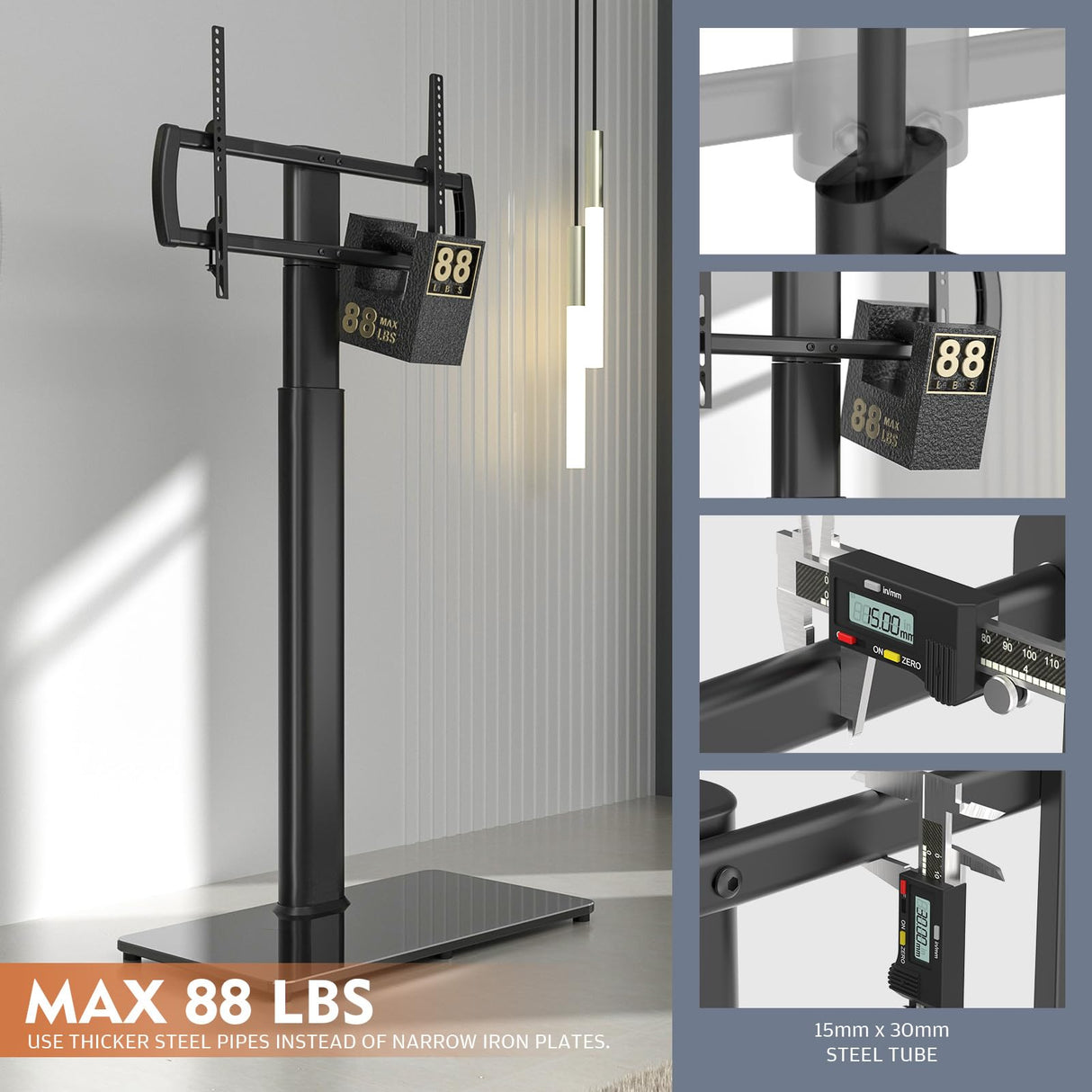Universal Floor TV Stand with Mount 80 Degree Swivel Height Adjustable and Space Saving Design for Most 27 to 65 inch LCD, LED OLED TVs, Perfect for Corner & Bedroom HT1002B Hemudu