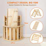 Pikler Triangle Set for Baby Climbing Toys 7 in 1 Foldable Wooden Montessori Climbing Set Indoor Playground for Kid with Arch-Ramp-Ladder Indoor Jungle Gyms for 1-3 Toddlers Fostoy