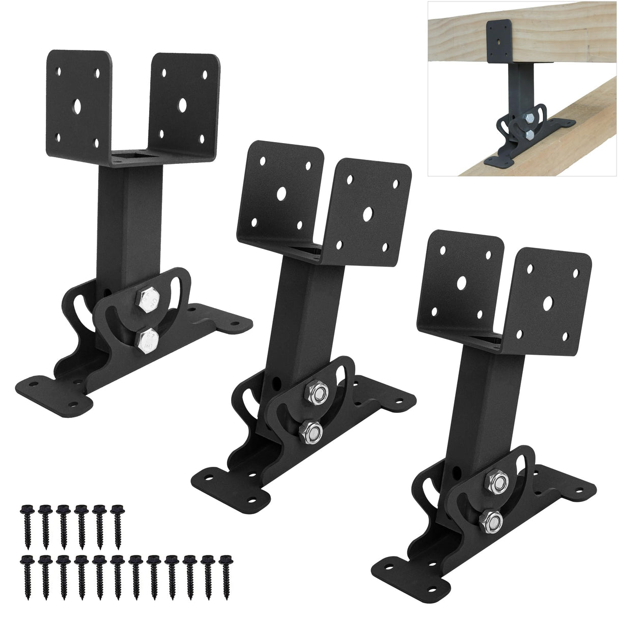 Wdwlbsm 3PCS Roof Riser Brackets Kit Adjustable Pergola Roof Riser Beam Brackets Heavy Duty Roof Beam Mount Brackets for 3-1/2" Wood Post,Black Wdwlbsm