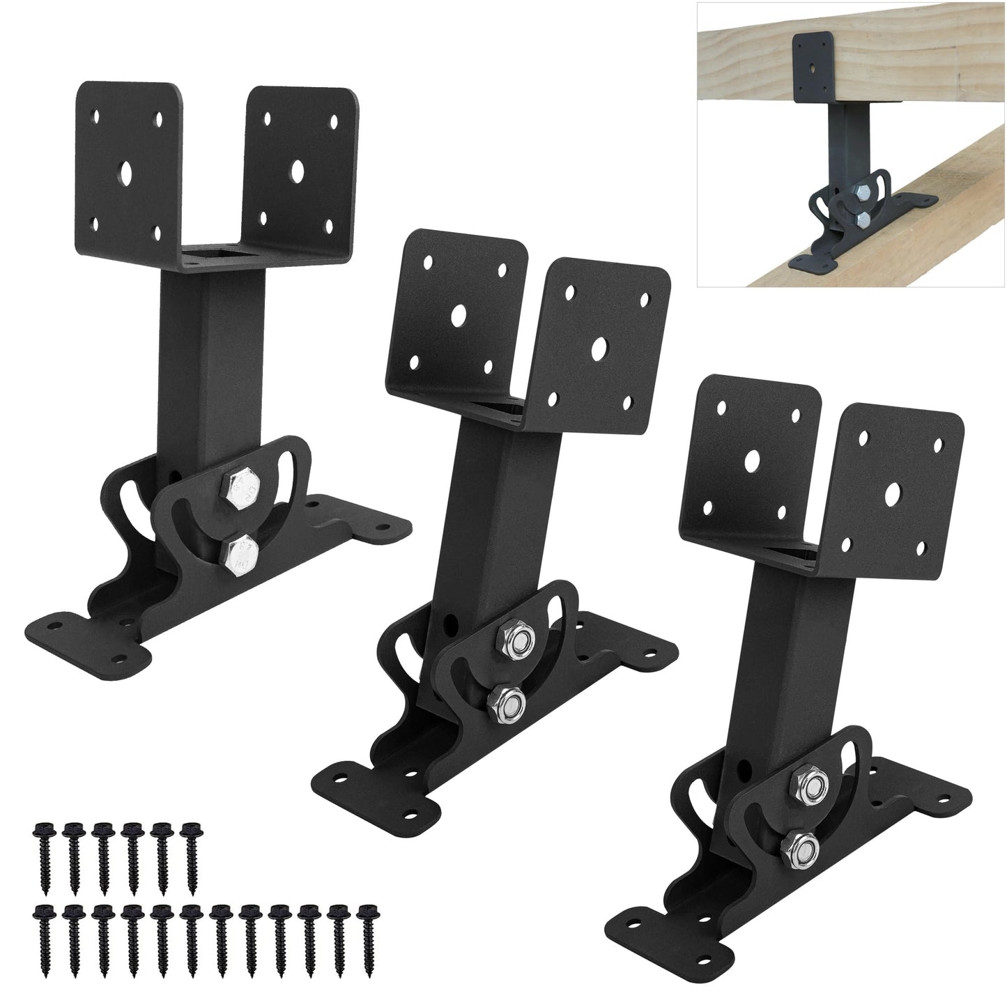 Wdwlbsm 3PCS Roof Riser Brackets Kit Adjustable Pergola Roof Riser Beam Brackets Heavy Duty Roof Beam Mount Brackets for 3-1/2" Wood Post,Black - WoodArtSupply