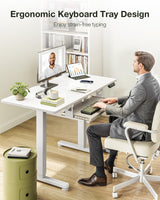 Casaottima Electric Standing Desk with Keyboard Tray, 40 Inch Height Adjustable Small Table, Sit Stand Table, Writing Computer Desk for Home, Office, Workstation, White Casaottima