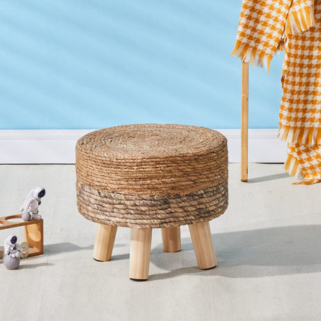Cpintltr Ottoman Outdoor Sea Grass Stool Poufs Hand Woven Round Foot Stool for Sofa Desk Soft Step Stool Padded Foot Rest Multiple Colors Decorative Furniture Natural/Brown Cpintltr
