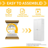 Reegangfa Pantry Cabinet with 2 Doors & 4 Adjustable Shelves & Hooks, 61" Kitchen Storage Cabinets, Utility Metal Storage Cabinet for Home, Living Room, Pantry, Assemble Required (White) Reegangfa