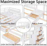 Harper & Bright Designs Triple Bunk Beds with Drawers, Wood Full Over Twin & Twin Bunk Bed with Storage Staircase, Triple Bed for Kids,3 Bed Bunk Beds with Storage for Girls Boys,White Harper & Bright Designs