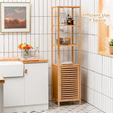 Giantex 4-Tier Bamboo Storage Cabinet with Shutter Door - Compact Freestanding Corner Rack in Natural Finish Giantex