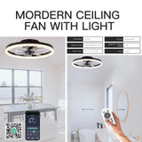 STERREN 20'' Modern Low Profile Ceiling Fan with Light, Bedroom LED Ceiling Fan with Remote Control, Bladeless Flush Mount Black Fan Lights Ceiling Fixtures for Living Room,Small Room STERREN