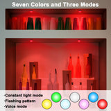 4 Pack RGB Shelf Lights, Wired Display Lights with Memory Function, Plug-in Bookshelf Lighting, Color Changing Under Shelf Lighting, RGB Puck Lights for Shelf/Cabinet/Display Case, Button Control JUSJUBR