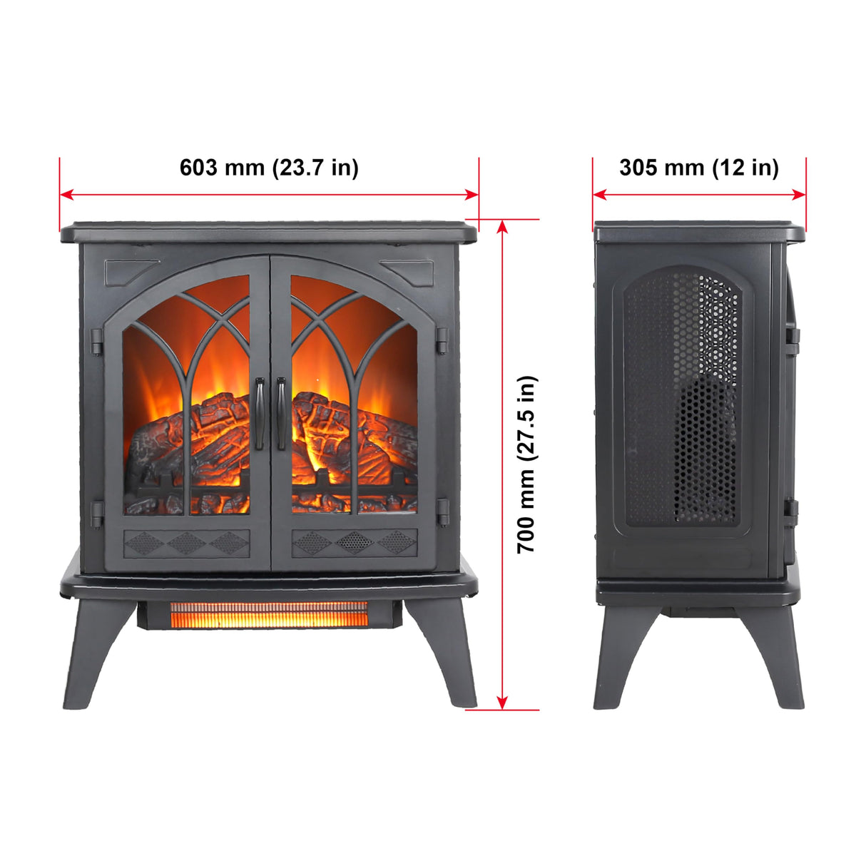 Innoflame 24" Electric Fireplace Heater, Freestanding Stove Heater with Realistic Flame, Adjustable Thermostat, Remote, Timer, 1500W, Black Innoflame