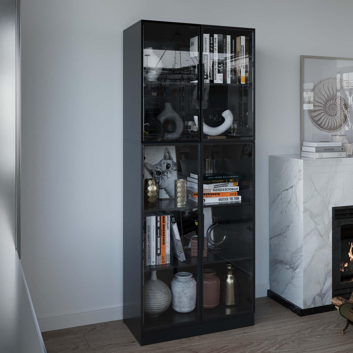 Jiaoun Display Cabinet with Glass Doors and LED Light, Black Curio Cabinets, Bookcase with 5-Tier Shelves, Trophy Glass Display Case for Collectibles (31.5 "W x 16.5 "D x 78.7 "H) Jiaoun