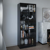 Jiaoun Display Cabinet with Glass Doors and LED Light, Black Curio Cabinets, Bookcase with 5-Tier Shelves, Trophy Glass Display Case for Collectibles (31.5 "W x 16.5 "D x 78.7 "H) Jiaoun
