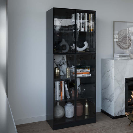 Jiaoun Display Cabinet with Glass Doors and LED Light, Black Curio Cabinets, Bookcase with 5-Tier Shelves, Trophy Glass Display Case for Collectibles (31.5 "W x 16.5 "D x 78.7 "H) Jiaoun