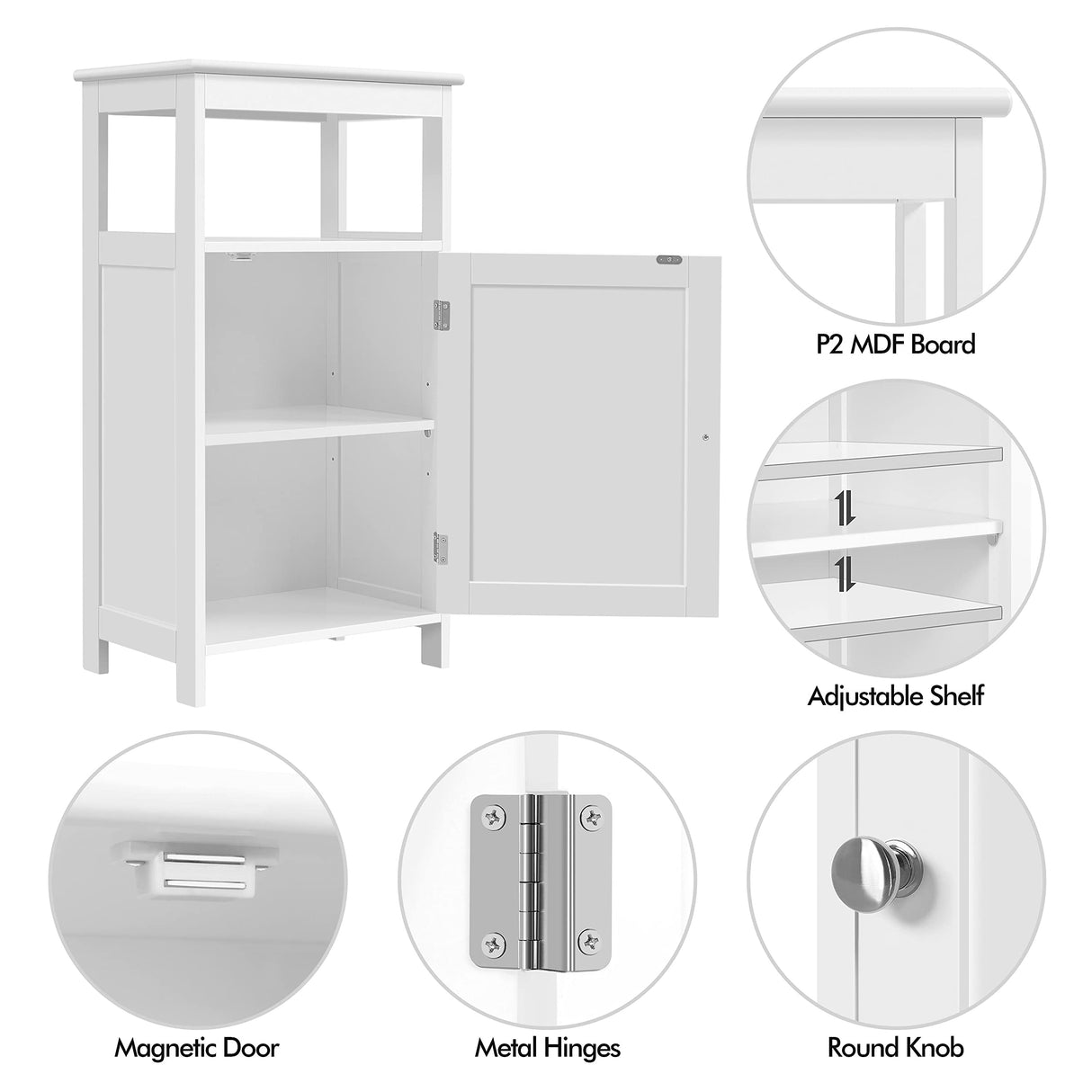 Yaheetech Single Door Floor Cabinet, Bathroom Free Standing Storage Organizer with Adjustable Shelf, Narrow Side Cabinet for Living Room, White Yaheetech