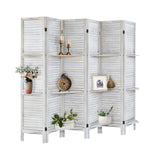 AMBITION LAND Room Divider with Shelves, Privacy Screen, Room Dividers and Folding Privacy Screens, 6 Panel Wood Temporary Wall Partition Separation Separator, Coconut AMBITION LAND