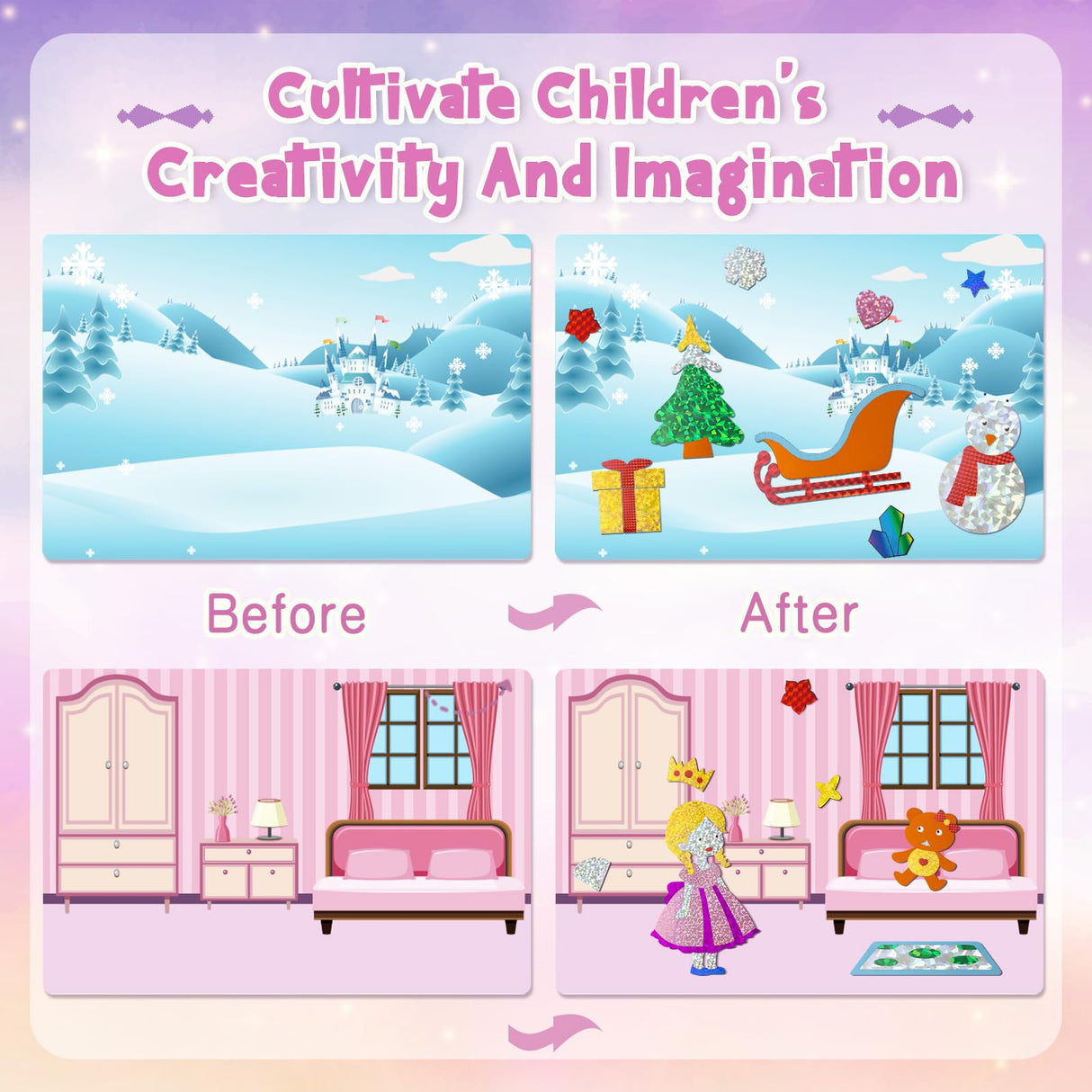 Foil Art Kit for Kids - Foil Art Crafts Princess Animals DIY Toy Set No Mess Craft Toys for Kids Activity Kits for Ages 4 5 6 7 8 9 Girls and Boys Travel Toys Christmas Birthday Easter Gifts Diteryy