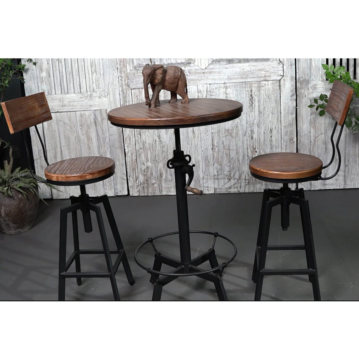 BOKKOLIK Vintage Height Adjustable Industrial Bar Table with Wooden Top - 33.47-39.37 Inch Swivel Design BOKKOLIK