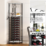Homeiju Corner Wine Rack with Glass Holder and Led Strip Light, Corner Bar Wine Racks Freestanding Floor, Industrial Corner Bar Cabinet for Kitchen, Dining Room, Living Room or Cellar Homeiju