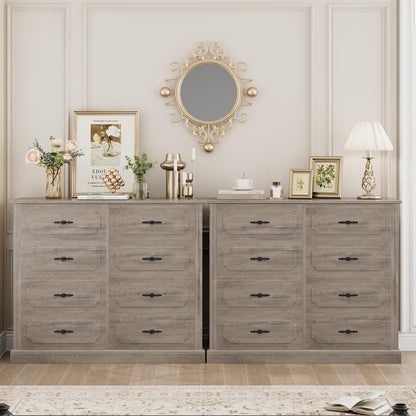 finetones Grey Dresser Chest of Drawers, Farmhouse Dresser Wood Dresser 8 Drawer Dresser with Steel Handles, Modern Dresser Drawers Floor Storage Cabinet for Living Room Hallway Office - WoodArtSupply