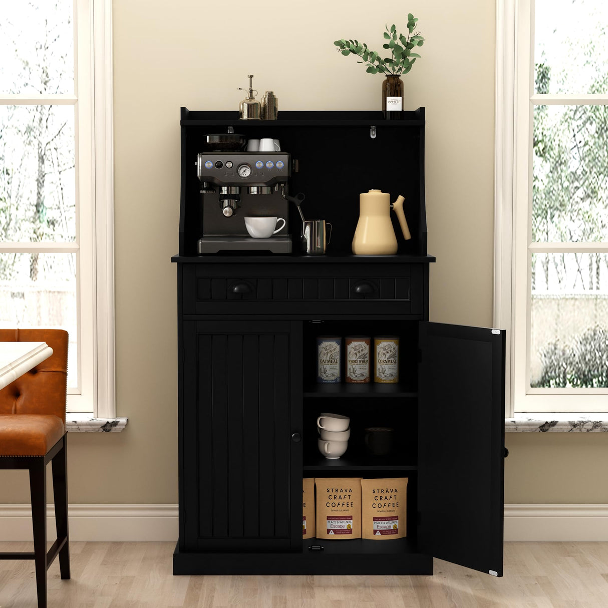 ARTPOWER 54" Kitchen Microwave Cabinet/Stand with Storage and Drawers, Pantry Storage Cabinet with Hutch & Adjustable Shelves for Kitchen, Dining Room, Living Room, Hallway in Black ARTPOWER