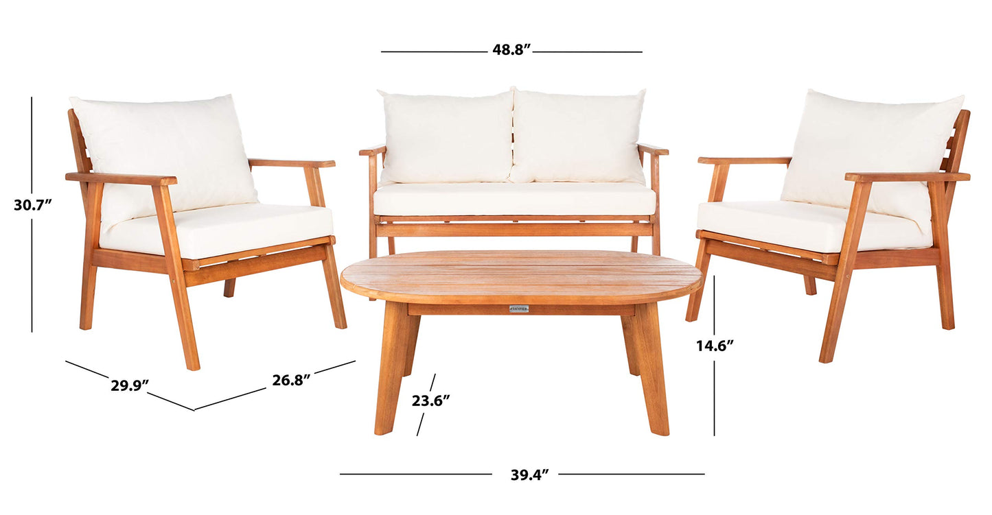 Safavieh PAT7050A Collection Deacon Natural and Beige 4-Piece Outdoor Patio Set - WoodArtSupply