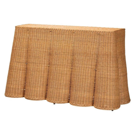 bali & pari Palm Bohemian Honey Scallop Rattan Console Table bali & pari