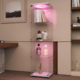 LFT HUIMEI2Y Glass Display Cabinet with LED Lights and Lock, 4-Shelf Curio Cabinets with Door, Tempered Glass Collection Display Showcase for Bedroom, Living Room 65”x 17”x 14.5” White LFT HUIMEI2Y