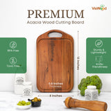 VieWood Acacia Wood Cutting Board with Juice Groove, Hanging Hole & Grip Handle for Meat, Vegetables and Cheese, Knife Friendly, Caperci Better Wood Chopping Board VieWood