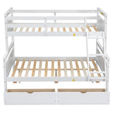Merax Twin Over Full Bunk Bed with 2 Storage Drawers,Solid Wood Bunk Bed with Ladder and Safety Guardrail for Bedroom Kids Adults, Can be Separated into 2 Beds,White Merax