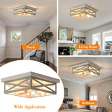 DIKAIDA 2 Pack White Flush Mount Ceiling Light, Farmhouse Ceiling Light Fixtures, 2-Light Rustic Metal Finish Industrial Kitchen Light Fixture for Bedroom, Hallway Light DIKAIDA