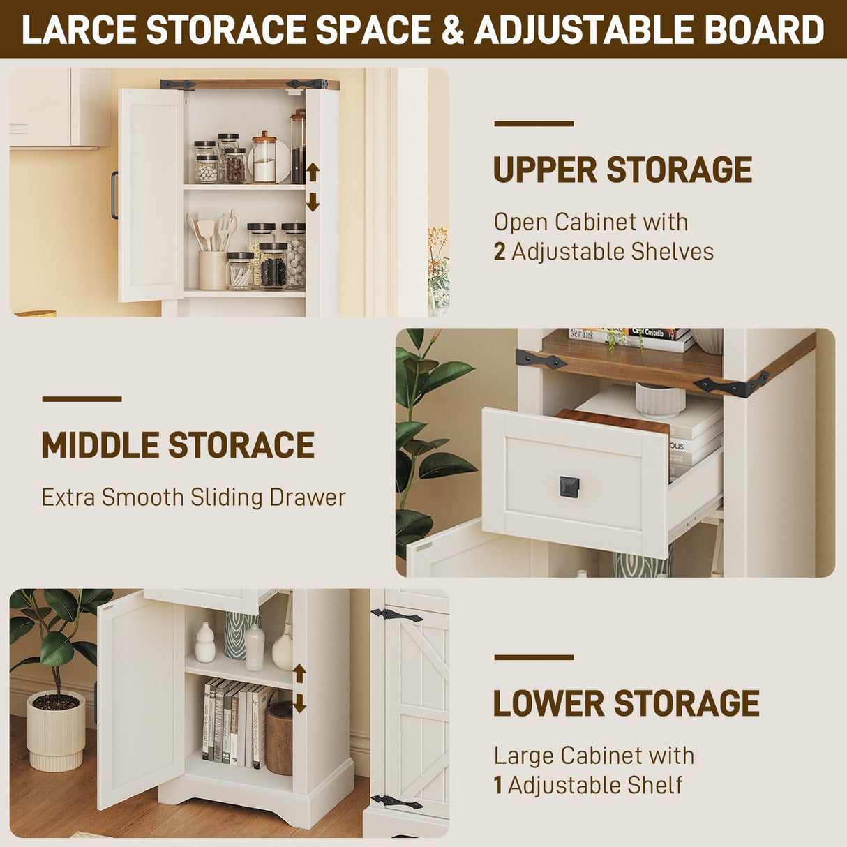 66" Tall Farmhouse Bathroom Storage Cabinet with Barn Doors and Drawer, Narrow Storage Unit, Adjustable Shelves & 5-Tier Storage Space, Freestanding Cabinet for Bathroom, Living Room, Kitchen Vabches