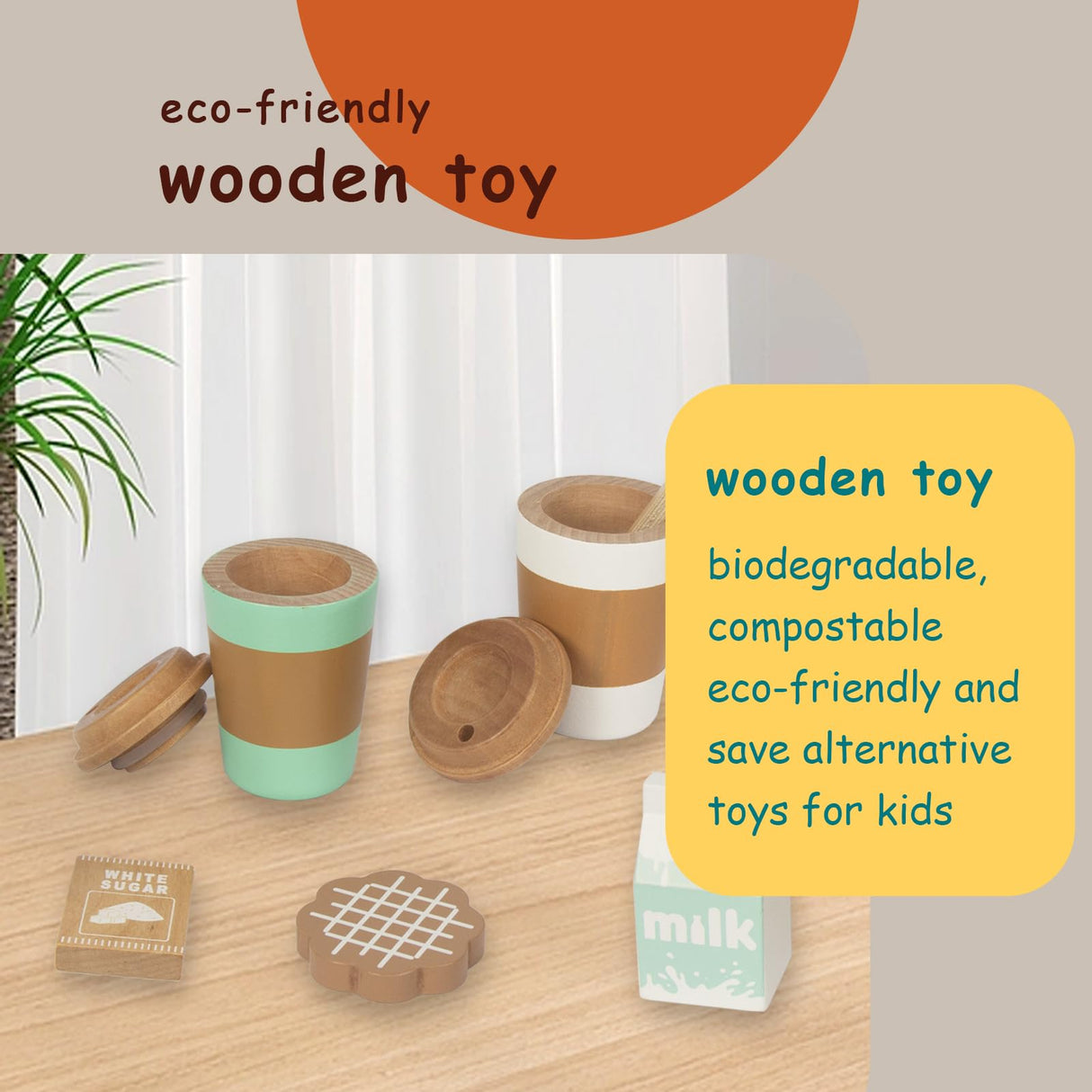 WOODENFUN Pretend Play Coffee Cup Toys,Wooden Play Kitchen Accessories,Fake Food Play for Kids Kitchen,Educational Toy for Toddler Children Birthday Gift WOODENFUN