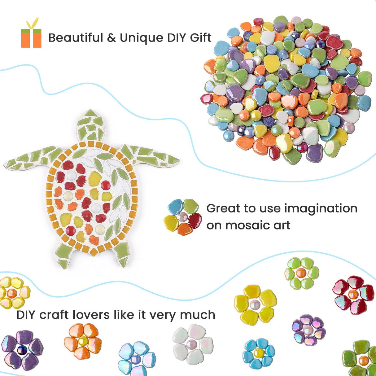 Youway Style Flower Mosaic Tiles for Crafts Bulk,1LB Iridescent Mosaic Tiles Supplies, Petal Mosaic Pieces for Garden Decoration,DIY Glass Mosaic Crafts Youway Style