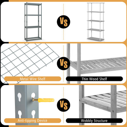 Goplus 4-Tier Metal Shelving Unit, 2 Pack Heavy Duty Wire Storage Rack with Anti-Slip Foot Pads, Height Adjustable Shelves for Warehouse, Kitchen, Living Room, Garage, 12" D x 27.5" W x 60" H