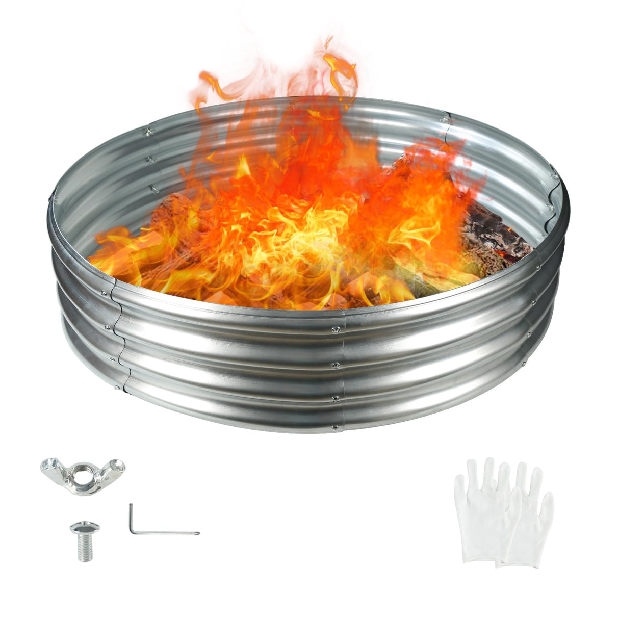 YSEJOMP 48 Inch Round Galvanized Fire Pit Ring/Fire Ring - Foldable and Perfect for Outdoor Gatherings and Campfires in The Yard/Garden/Park/Beach (4 FT Diameter, Silver) YSEJOMP