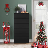 FOTOSOK Black Dresser, 6 Drawer Dresser, Modern Tall Black Storage Chest of Drawers Wood Dresser with Metal Sliding Rail, Handleless Drawer Cabinet for Home & Office FOTOSOK